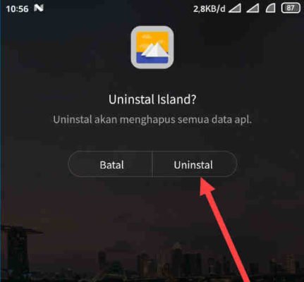 uninstall aplikasi island