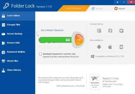 masukan password untuk folder lock
