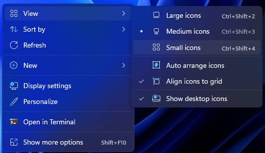 mengecilkan ikon desktop windows 11